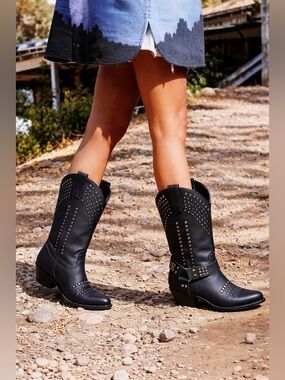 Frye Billy Biker Tall Black Leather Cowboy Boots
